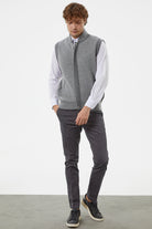 Hakim Yaka Fermuarlı Triko Yelek - Gri - Koyu Gri (4) Sementa