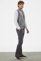 Hakim Yaka Fermuarlı Triko Yelek - Gri - Koyu Gri (5) Sementa