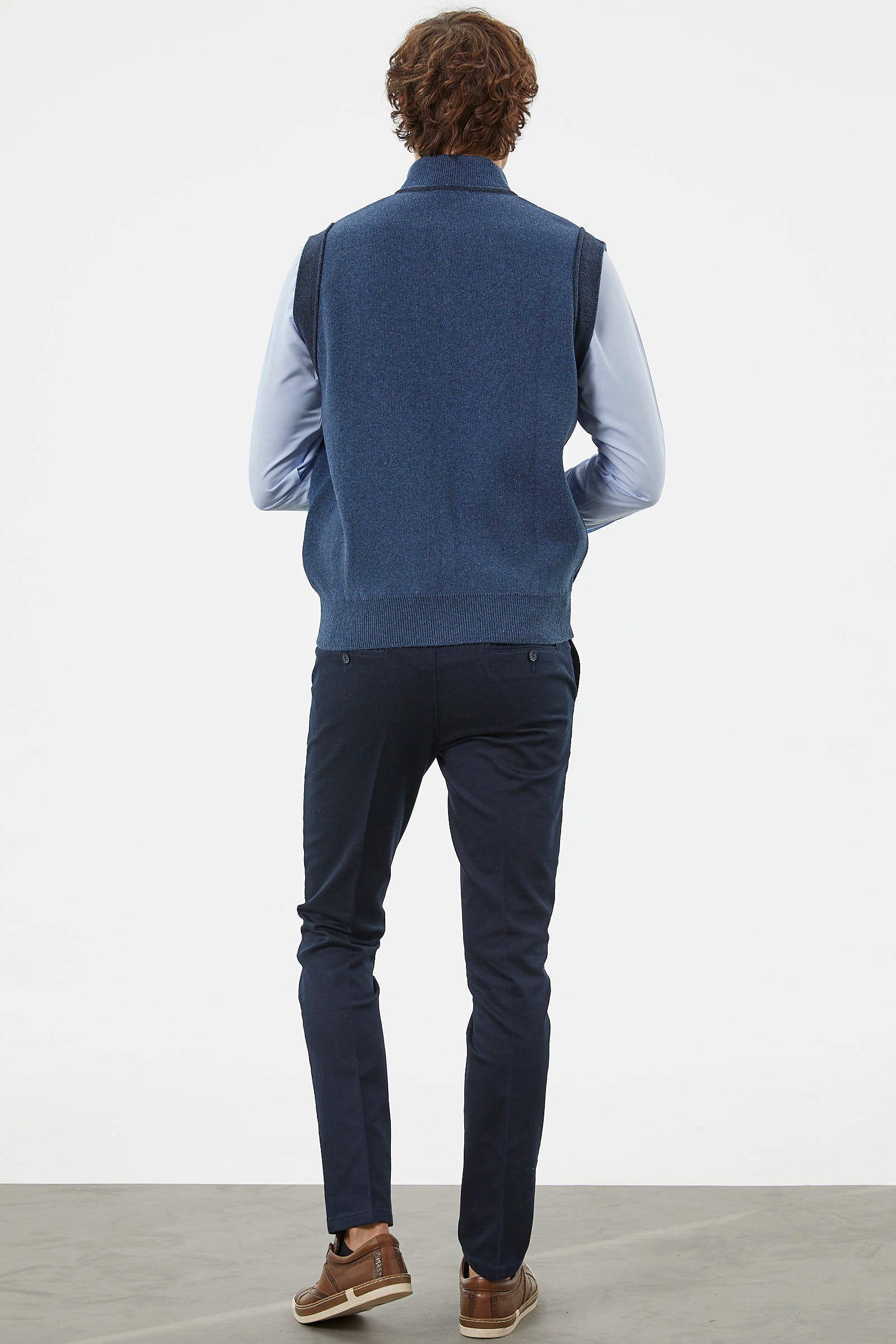 Hakim Yaka Fermuarlı Triko Yelek - Indigo - Siyah (7) Sementa