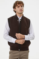 Hakim Yaka Fermuarlı Triko Yelek - Kahve - Siyah (1) Sementa