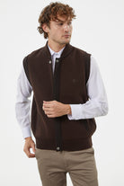 Hakim Yaka Fermuarlı Triko Yelek - Kahve - Siyah (3) Sementa