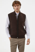 Hakim Yaka Fermuarlı Triko Yelek - Kahve - Siyah (2) Sementa