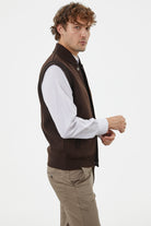 Hakim Yaka Fermuarlı Triko Yelek - Kahve - Siyah (5) Sementa