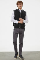 Hakim Yaka Fermuarlı Triko Yelek - Siyah - Koyu Gri (3) Sementa