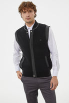 Hakim Yaka Fermuarlı Triko Yelek - Siyah - Koyu Gri (1) Sementa