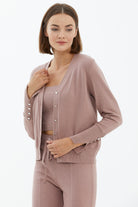 İçi Croplu Üçlü Triko Takım - Pudra (3) Sementa