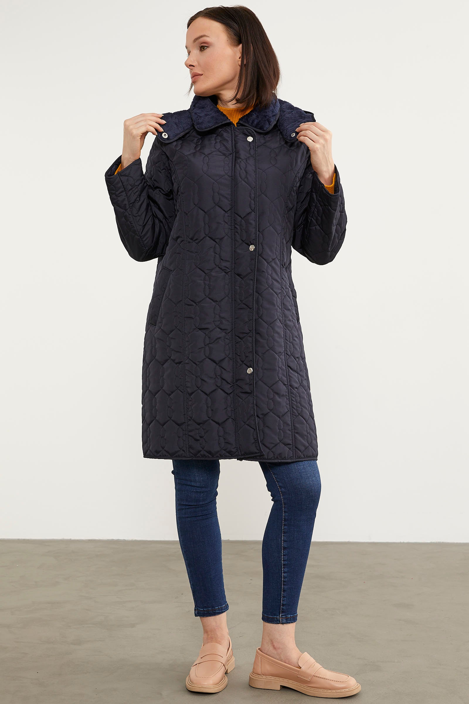 İçi Tamamen Pelüş Kapitone Kaban - Lacivert (5) Sementa