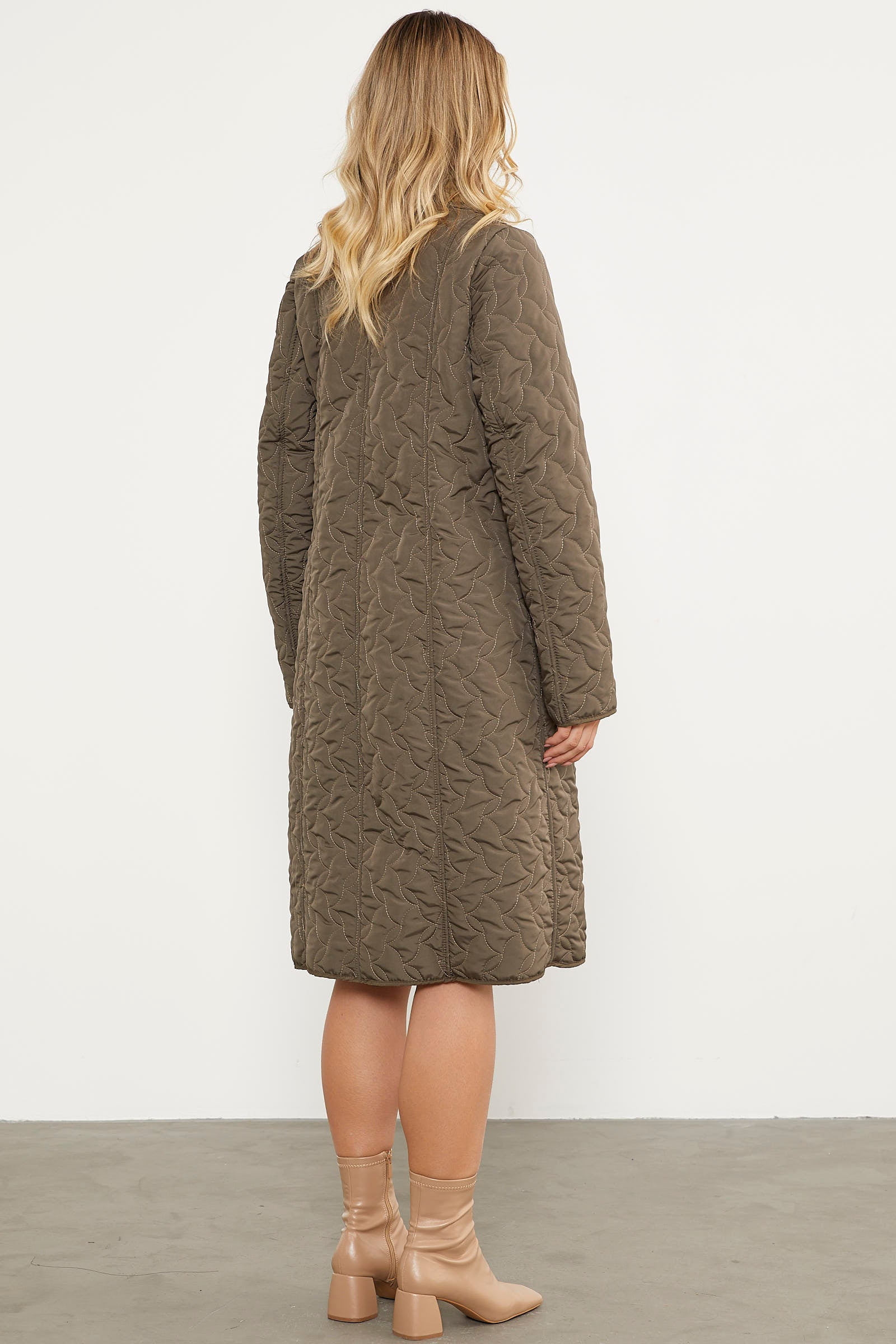 İçi Tamamen Pelüş Kapitone Uzun Kaban - Haki (7) Sementa