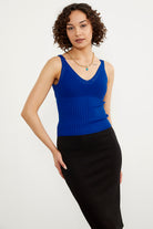 İnce Askılı Örme Detaylı Triko Crop - Saks (1) Sementa