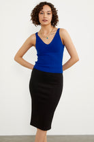 İnce Askılı Örme Detaylı Triko Crop - Saks (2) Sementa