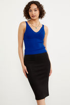 İnce Askılı Örme Detaylı Triko Crop - Saks (3) Sementa