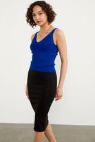 İnce Askılı Örme Detaylı Triko Crop - Saks (4) Sementa