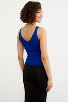 İnce Askılı Örme Detaylı Triko Crop - Saks (5) Sementa