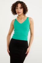 İnce Askılı Örme Detaylı Triko Crop - Yeşil (1) Sementa