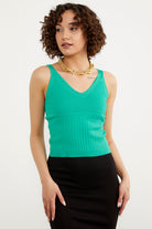 İnce Askılı Örme Detaylı Triko Crop - Yeşil (2) Sementa