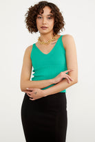 İnce Askılı Örme Detaylı Triko Crop - Yeşil (3) Sementa