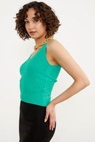 İnce Askılı Örme Detaylı Triko Crop - Yeşil (4) Sementa