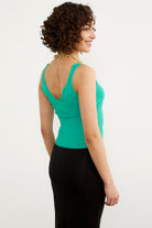 İnce Askılı Örme Detaylı Triko Crop - Yeşil (5) Sementa