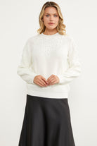 İnci Detaylı Dik Yaka Triko Kazak - Kemik (1) Sementa