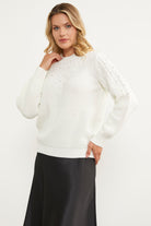 İnci Detaylı Dik Yaka Triko Kazak - Kemik (3) Sementa