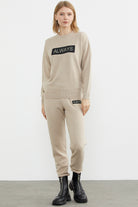 Jogger Pantolonlu Baskılı Triko Takım - Bej (1) Sementa