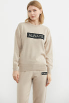 Jogger Pantolonlu Baskılı Triko Takım - Bej (3) Sementa