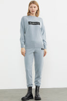 Jogger Pantolonlu Baskılı Triko Takım - Mavi (1) Sementa