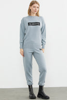 Jogger Pantolonlu Baskılı Triko Takım - Mavi (2) Sementa