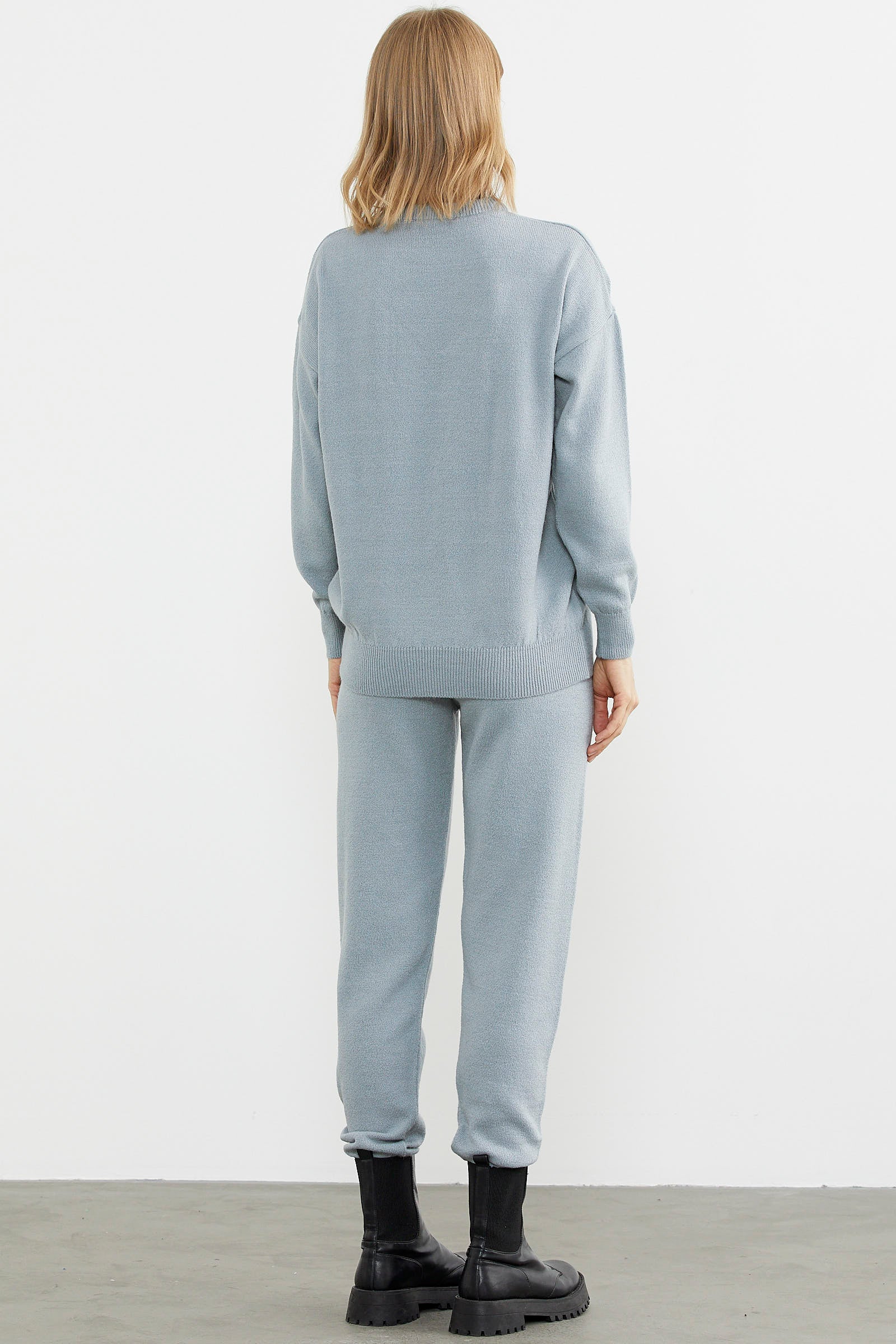 Jogger Pantolonlu Baskılı Triko Takım - Mavi (5) Sementa