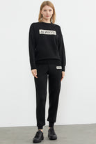 Jogger Pantolonlu Baskılı Triko Takım - Siyah (1) Sementa