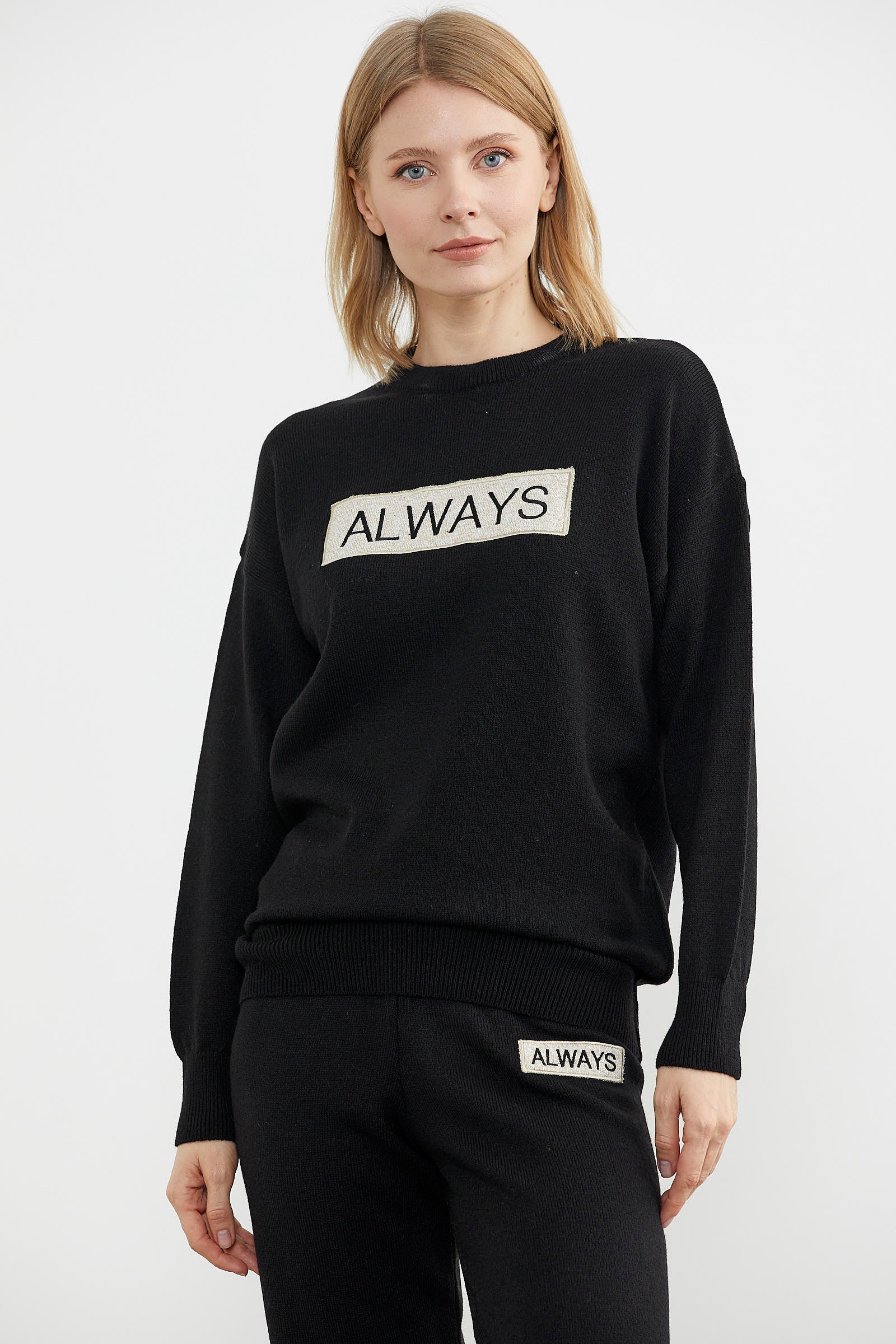 Jogger Pantolonlu Baskılı Triko Takım - Siyah (2) Sementa