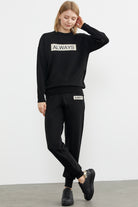 Jogger Pantolonlu Baskılı Triko Takım - Siyah (3) Sementa