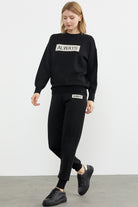 Jogger Pantolonlu Baskılı Triko Takım - Siyah (4) Sementa