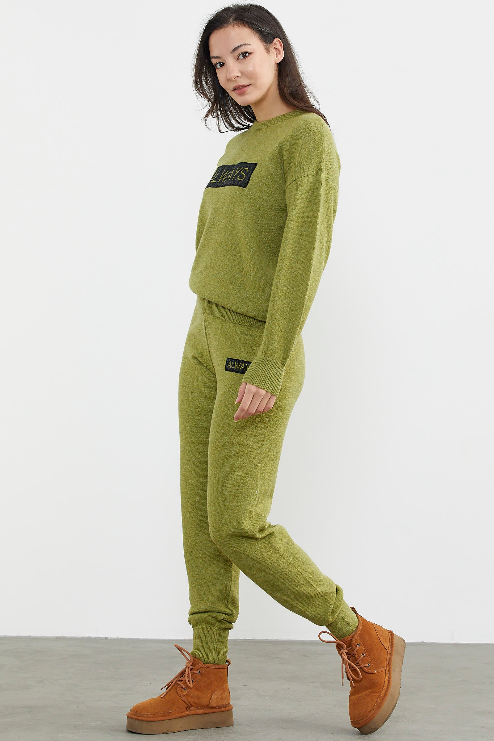 Jogger Pantolonlu Baskılı Triko Takım - Yeşil (4) Sementa