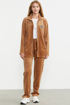 Kadife Dik Yaka Tunik Eşofman Takım - Vizon - Sementa