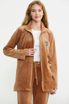 Kadife Dik Yaka Tunik Eşofman Takım - Vizon - Sementa