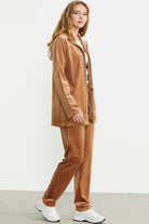 Kadife Dik Yaka Tunik Eşofman Takım - Vizon - Sementa