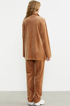 Kadife Dik Yaka Tunik Eşofman Takım - Vizon - Sementa