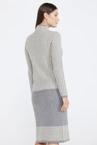 Kadın Dik Yaka Etekli Triko Takım - Gri - Kemik (4) Sementa