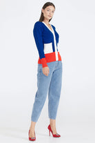 Kadın Renkli Cepli Triko Hırka - Saks (3) Sementa