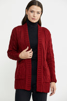 Kadın Saç Örgü Yünlü Triko Ceket - Bordo - Sementa