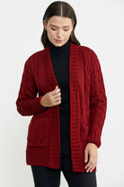 Kadın Saç Örgü Yünlü Triko Ceket - Bordo - Sementa