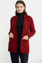 Kadın Saç Örgü Yünlü Triko Ceket - Bordo - Sementa