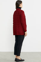 Kadın Saç Örgü Yünlü Triko Ceket - Bordo - Sementa