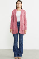 Kadın Saç Örgü Yünlü Triko Ceket - Gül - Sementa