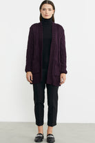 Kadın Saç Örgü Yünlü Triko Ceket - Mürdüm - Sementa