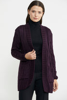 Kadın Saç Örgü Yünlü Triko Ceket - Mürdüm - Sementa