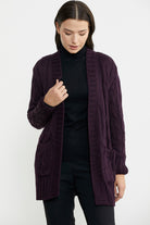 Kadın Saç Örgü Yünlü Triko Ceket - Mürdüm - Sementa