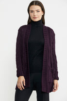 Kadın Saç Örgü Yünlü Triko Ceket - Mürdüm - Sementa