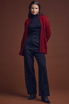 Kadın Saç Örgü Yünlü Triko Ceket - Bordo - Sementa